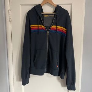 Aviator Nation 5 stripe zip hoodie Unisex (new) -XL charcoal